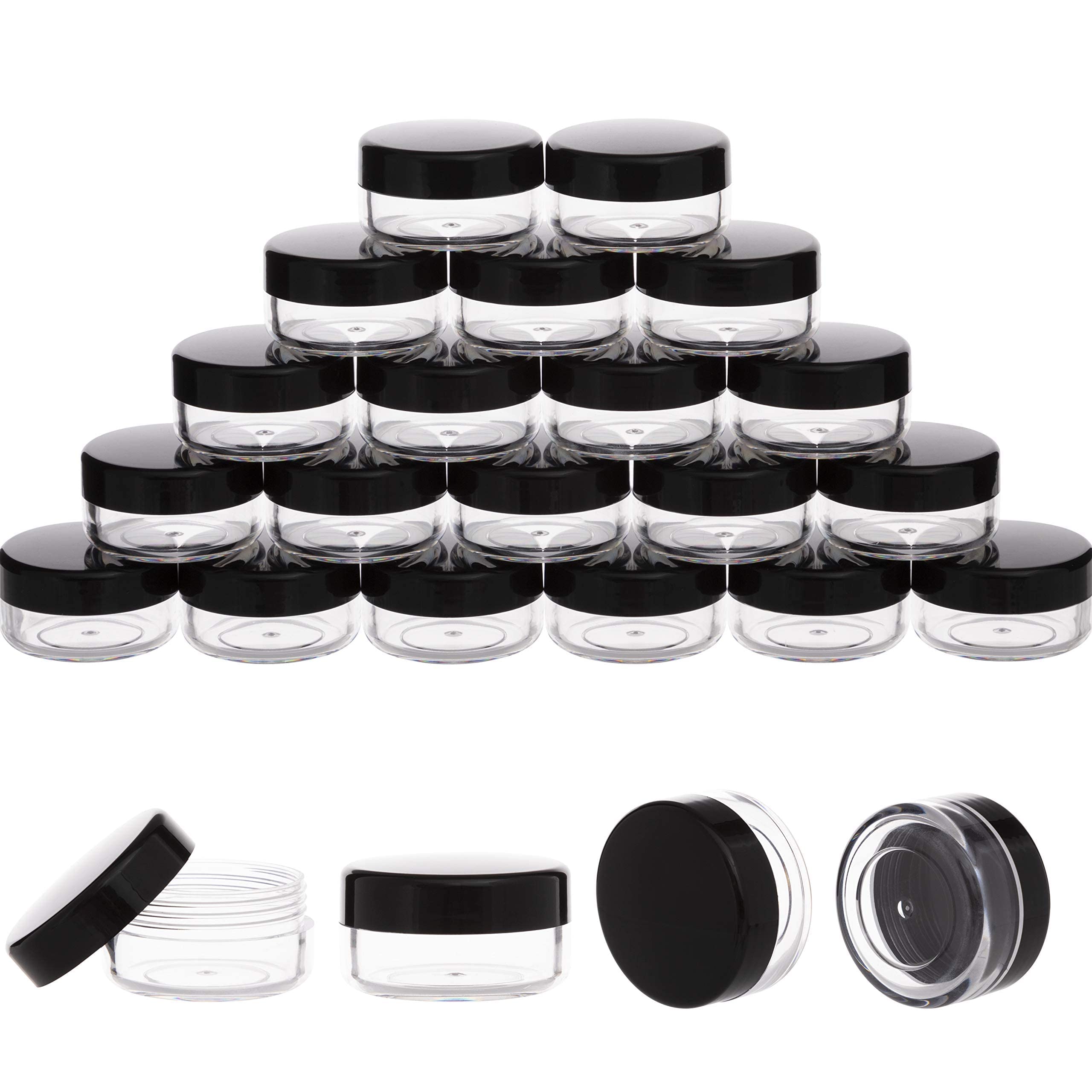 Photo 1 of 20 Pieces 10 Gram Sample Containers with Lids, Black Sample Jars, BPA Free Tiny Cosmetic Containers for Makeup, Lotion, Eye Shadow, Powder, and Lip Balms