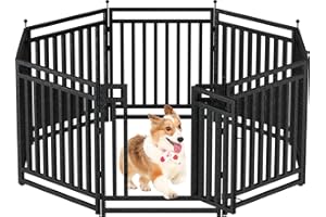 Petorldog Dog Fence for Yard Outdoor Indoor Dog Playpen 32" Height 8 Panels Metal Dog Pen Puppy Playpen Portable Dog Kennel Crate for RV Camping(Black-Silver)