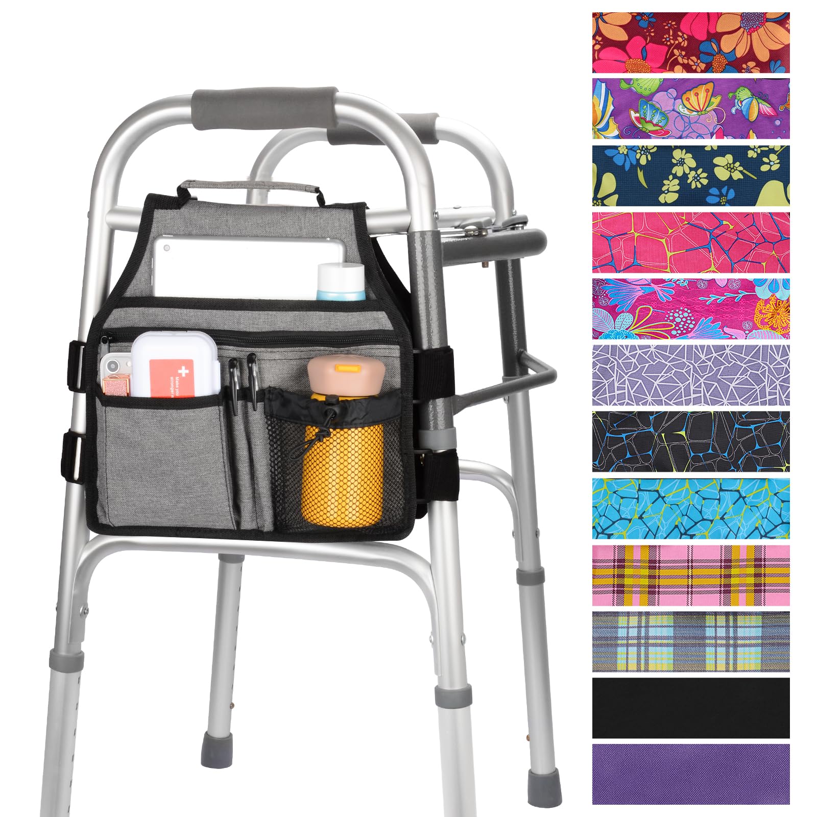 Photo 1 of supregear Side Walker Bag, Walker Accessories Bag w/Cup Holder, Folding Walker Basket Waterproof Walker Organizer Caddy Pouch for Most Walker with Side Bar for Seniors, Elderly, Double Sided