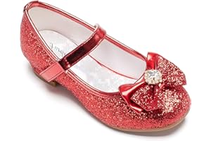 Furdeour Girls Dress Shoes Mary Jane Wedding Flower Bridesmaids Heels Glitter Princess Shoes for Kids Toddler