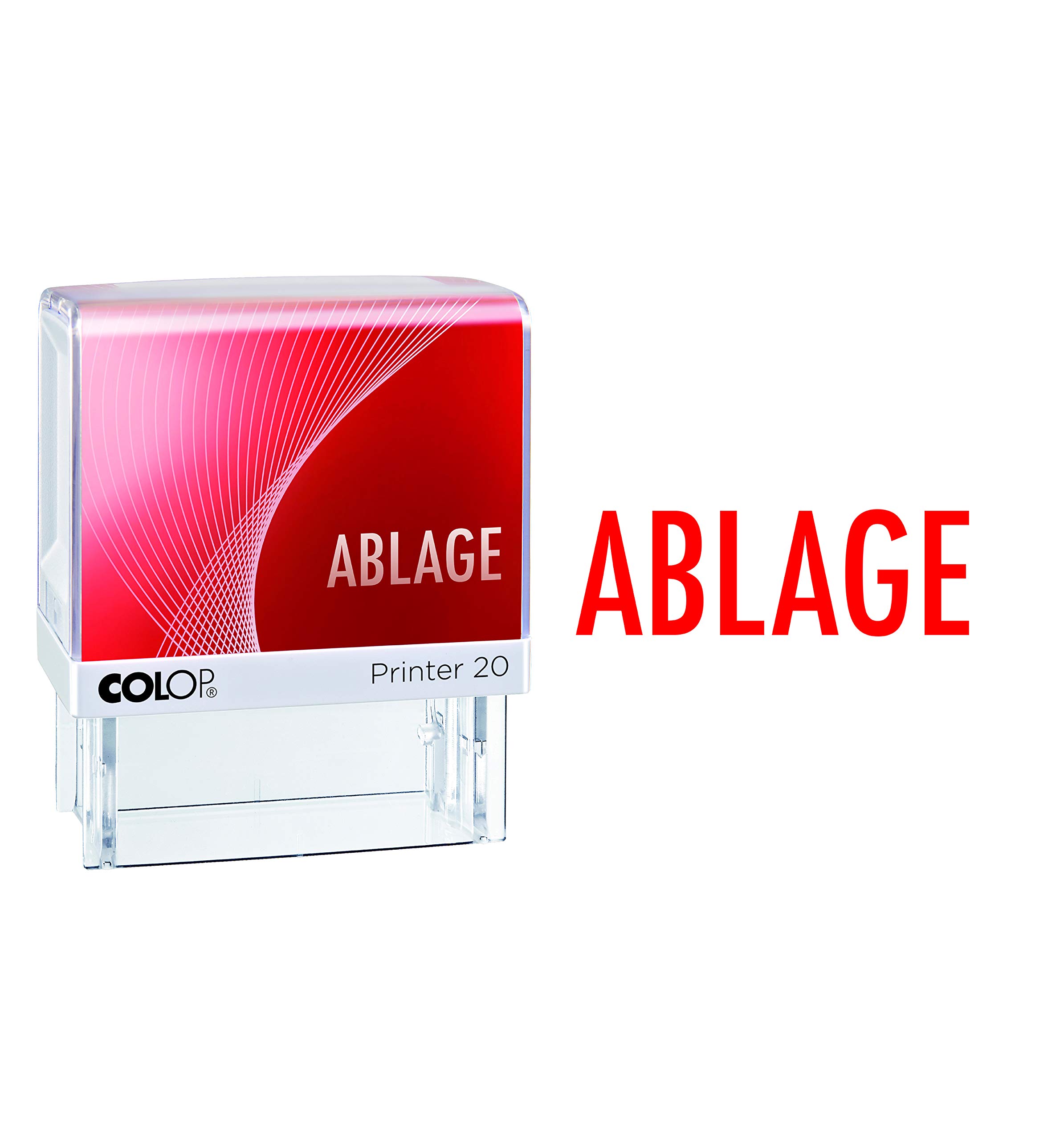 COLOP Printer 20 Text Stamp ABLAGE, Imprint Red, for Immediate Use, Ready Stamp with Stock Text and Red Cushion