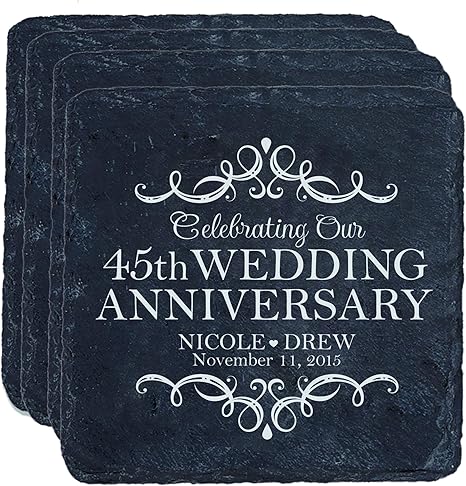 Amazon Lifesong マイルストーンズ 45周年記念 吸収性スレートコースター 4点セット 結婚45周年 40周年 結婚記念ギフト 両親 夫婦 彼 彼女 4インチ コースター オンライン通販