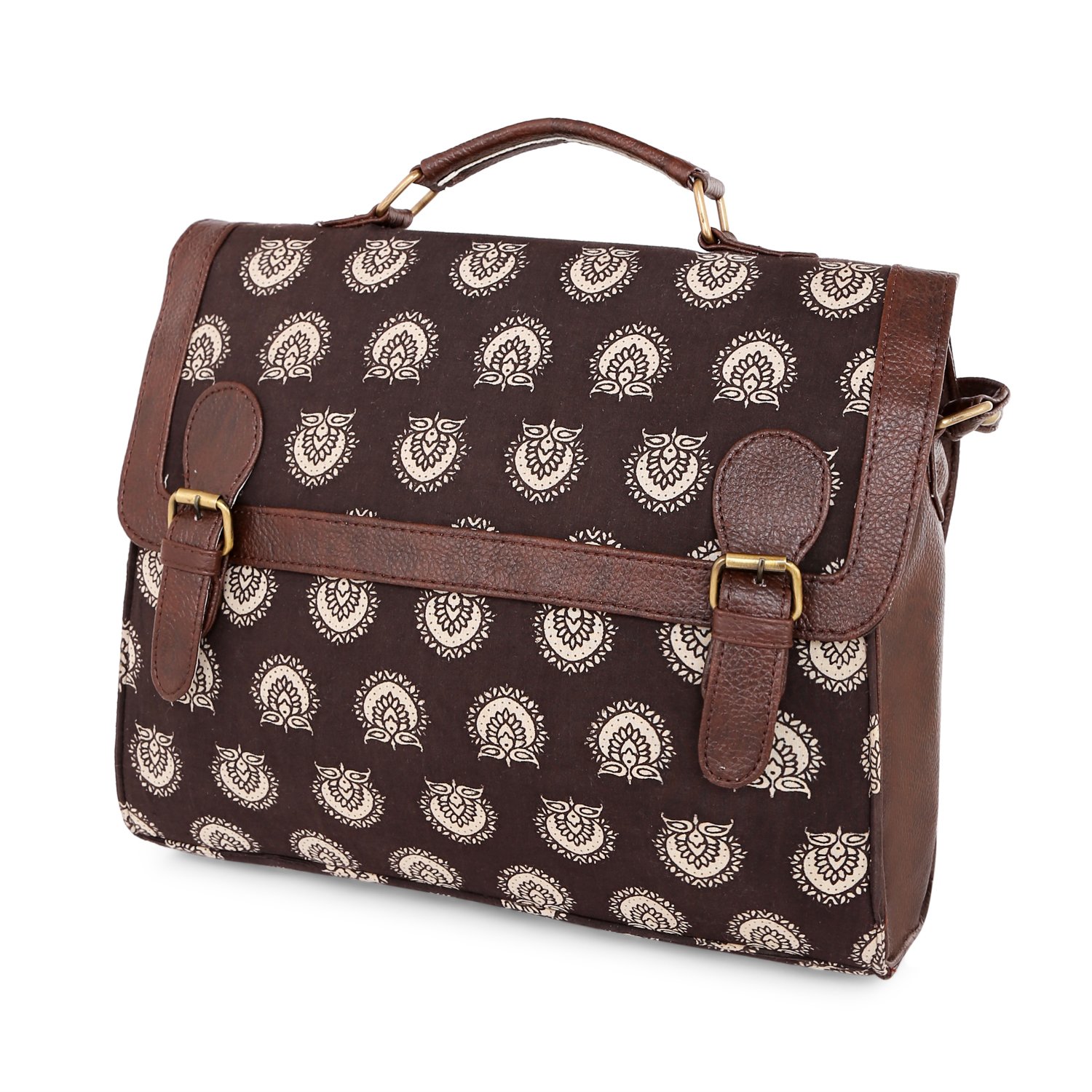 vivinkaa ethnic brown block print satchel
