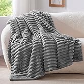 BEDELITE Twin Blanket for Couch & Bed, 300GSM Soft & Warm Fleece Blanket, Decorative and Giftable Striped Grey Blankets for Women, Men, 60"x80"