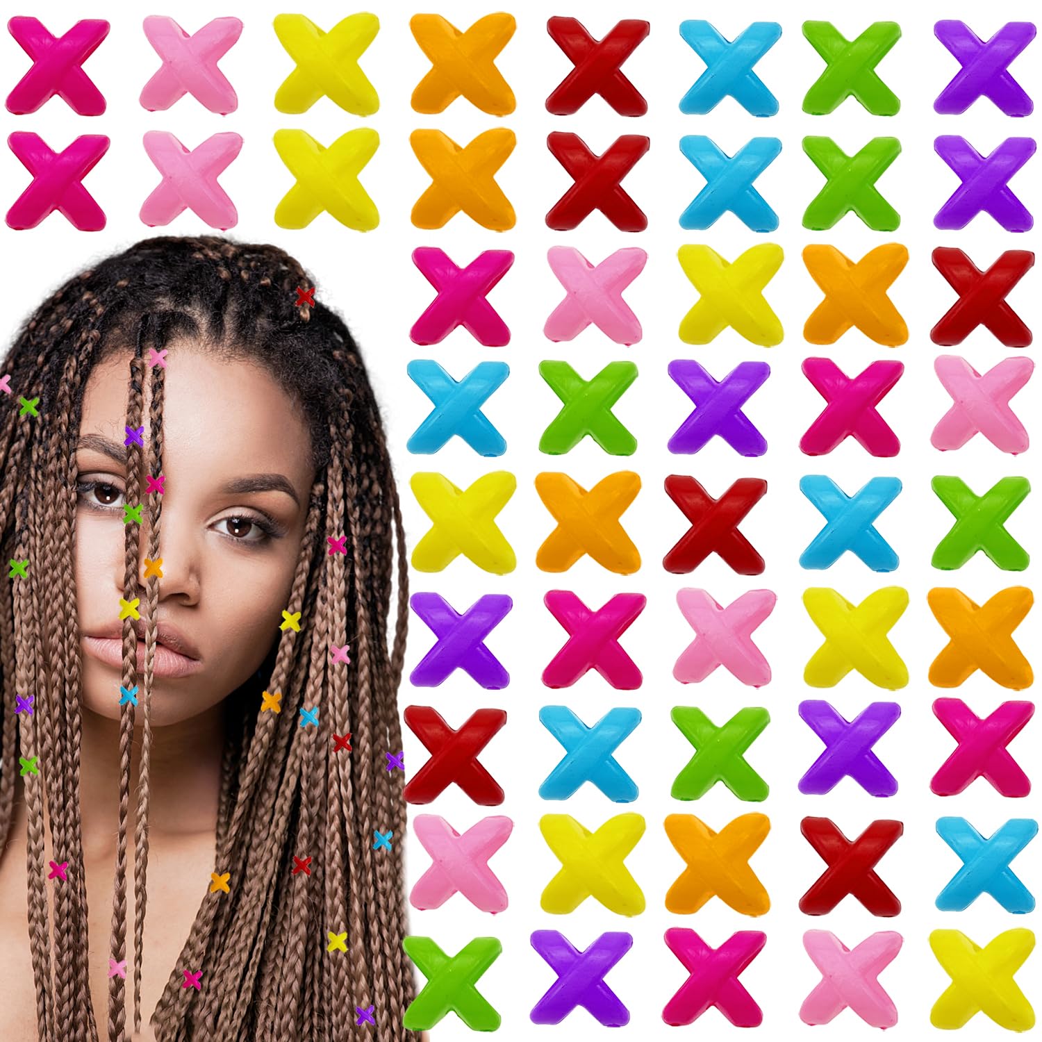 200PCS Plastic Mini Hair Beads and Claw Clips - Colorful Braiding Accessories With Pot Grains for Dreadlock and Styling - for Children and Women