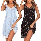 Ekouaer Womens Nightgown 2 Pack Nightgown V Neck Lace Sleepwear Sleeveless Chemise Women's nightgowns & sleepshirts S-XXL