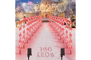 AOSEA 20 Pack Christmas Candy Cane Lights, Upgraded 160 Red LEDs Christmas Decorations Outdoor&Indoor, Christmas Light Waterproof with 8 Lighting Modes for Pathway, Yard, Walkway, Lawn, Garden Decor
