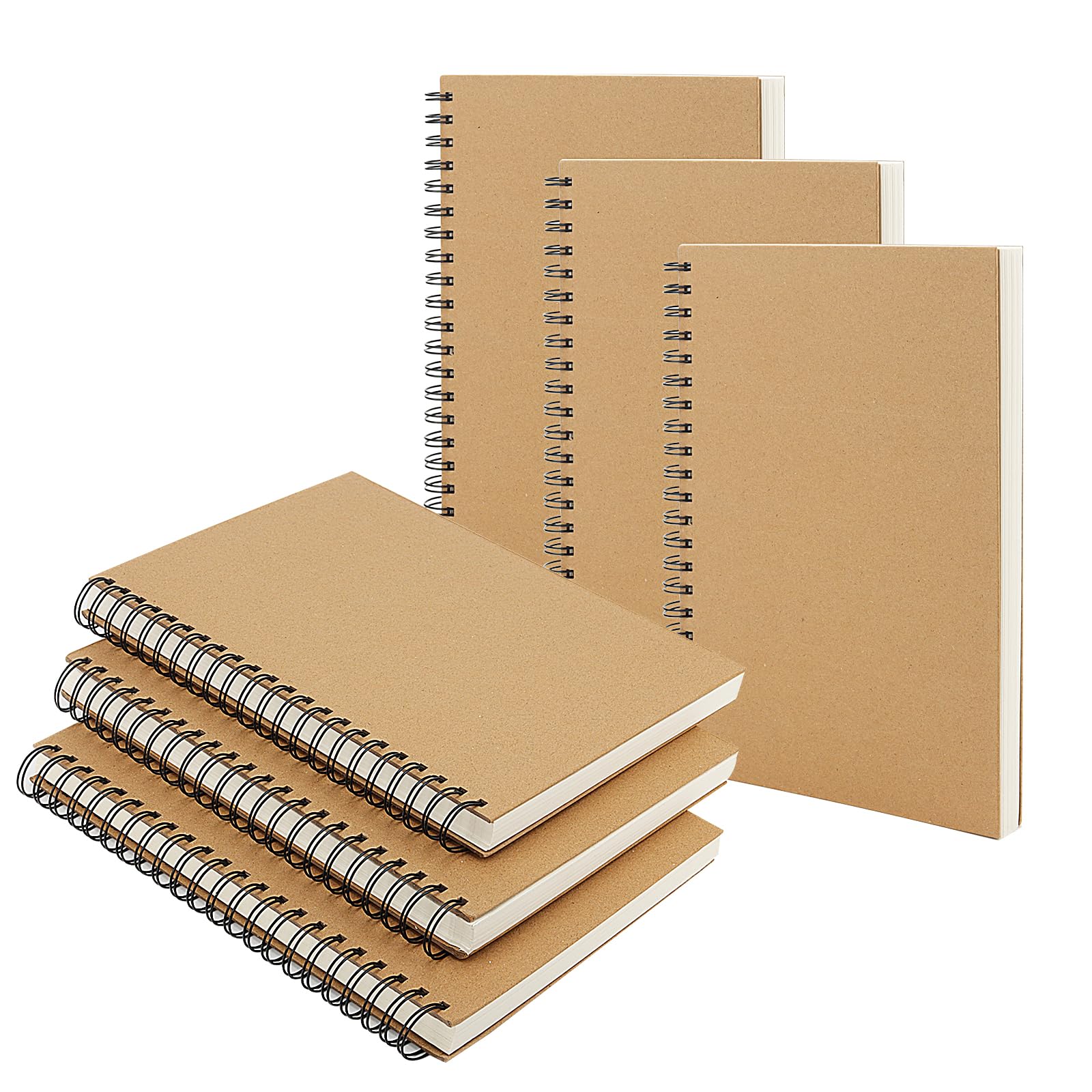 LEXININ 6 Pack A4 Spiral Bound Sketchbook, 60 Sheet/120 Pages Kraft Drawing Pad, A4 Floor Books for Landscape Artist Painting
