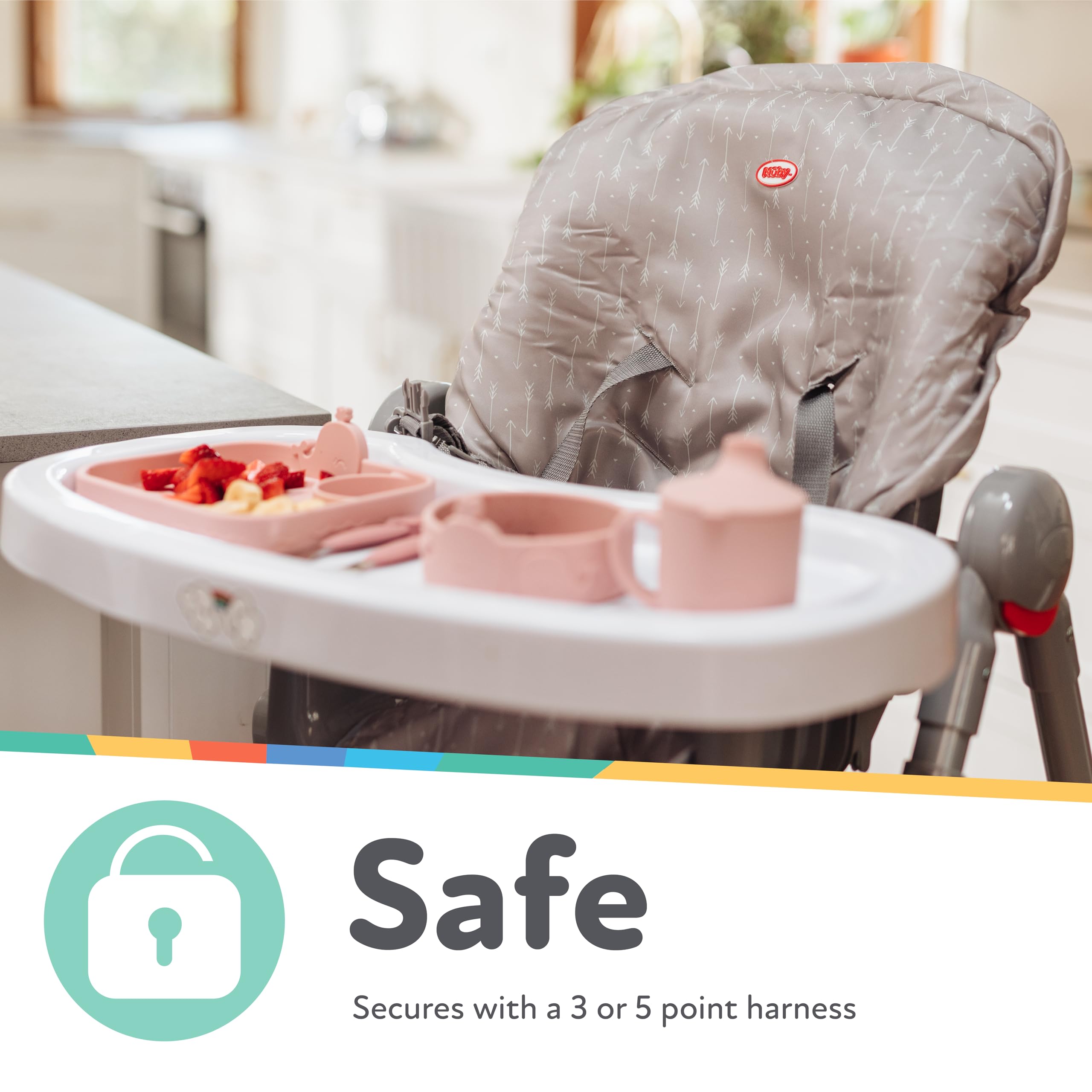 Nuby Baby High Chair Cover - Protects from Spills and Crumbs - Water Resistant for Easy Cleanup - Arrow Print