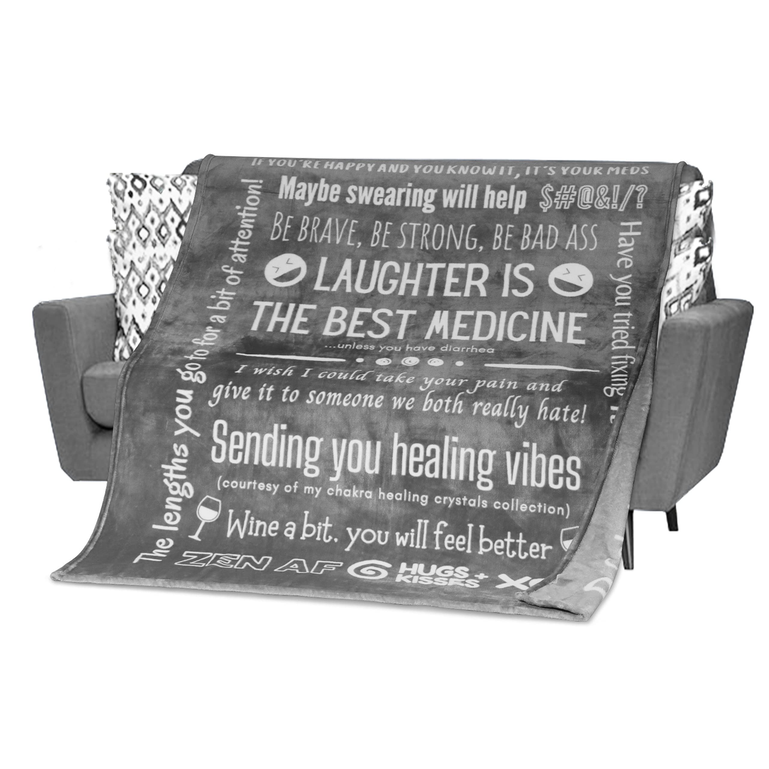 Photo 1 of FILO ESTILO Funny Get Well Soon Gifts for Women or Men, Healing Blanket, Post Surgery, Fun Recovery Presents for Sick Friends, Cheer Up and Feel Better (Grey)
