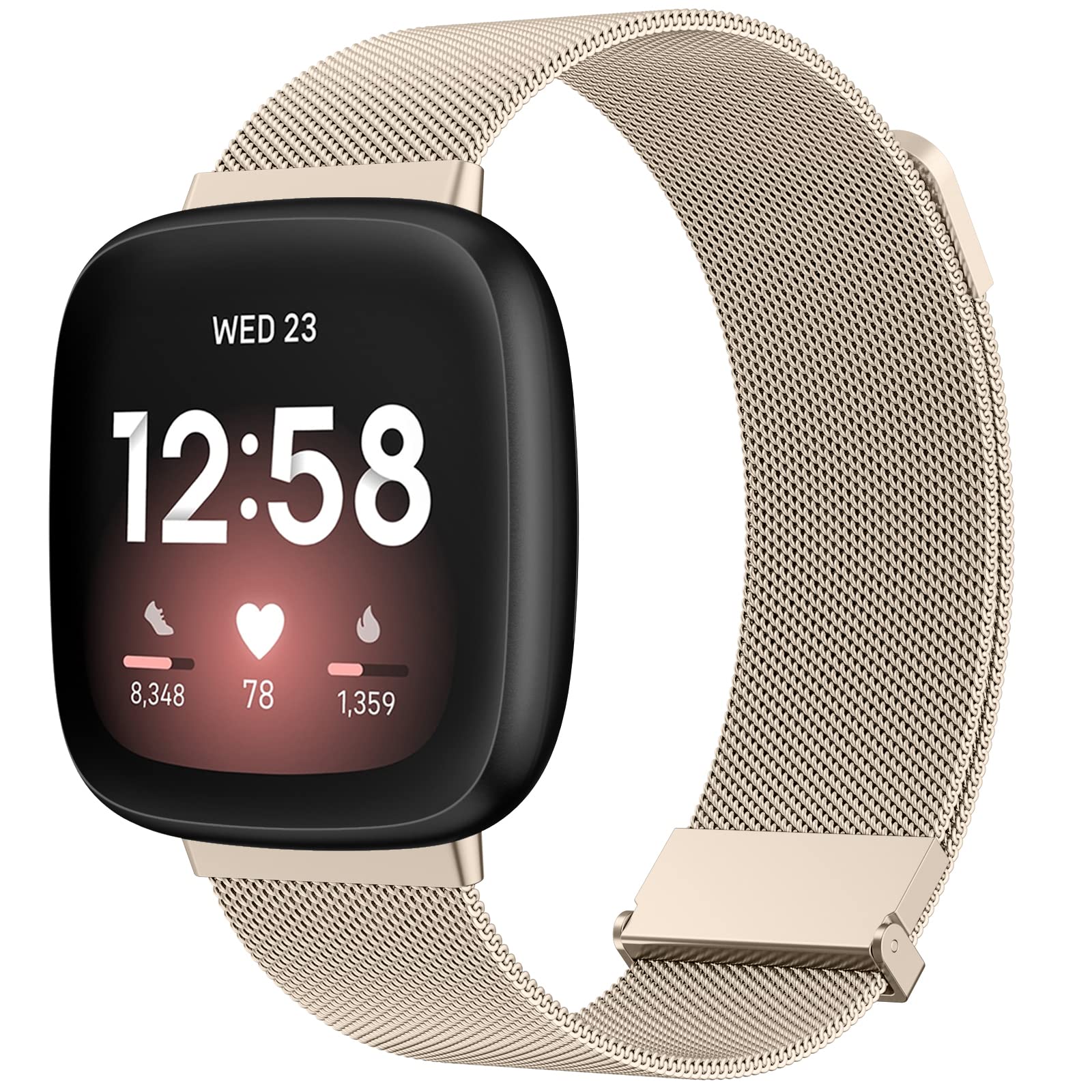 Tobfit Metal Strap Compatible With Fitbit Versa 3/4, Sense/Sense 2 for Women Men - Stainless Steel Bracelet With Enhanced Magnet (Champagne)