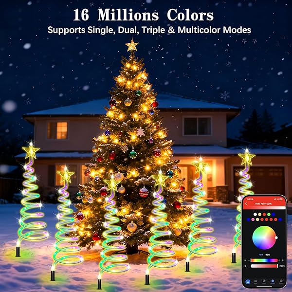 24” CHRISTMAS PATHWAY LIGHTS OUTDOOR, 8 PACK MULTICOLOR 152 LEDS SMART SPIRAL XMAS TREE LIGHT WITH APP&REMOTE, DIY, TIMER, WATERPROOF LED CHRISTMAS OUTDOOR DECORATIONS FOR YARD PATIO WALKWAY (2FT*8)