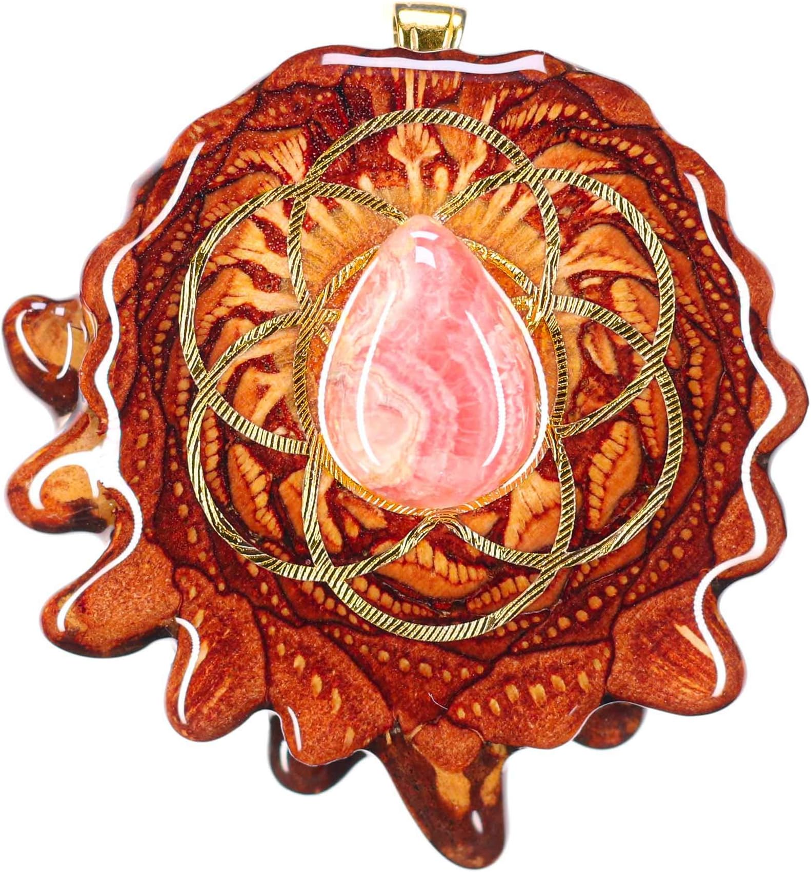 Third Eye Pinecones Rhodochrosite Pendant Festival Jewelry for Women for Men Boho Fashion Gear 100% Natural Sacred Geometry Pinecone with Red Gemstone Necklace