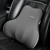 Coverado Lumbar Support Pillow for Car Seat Driver, Leather Car Seat Cushions for Driving Back Pain, Detachable Memory Foam Upper Lower Car Back Support Gray
