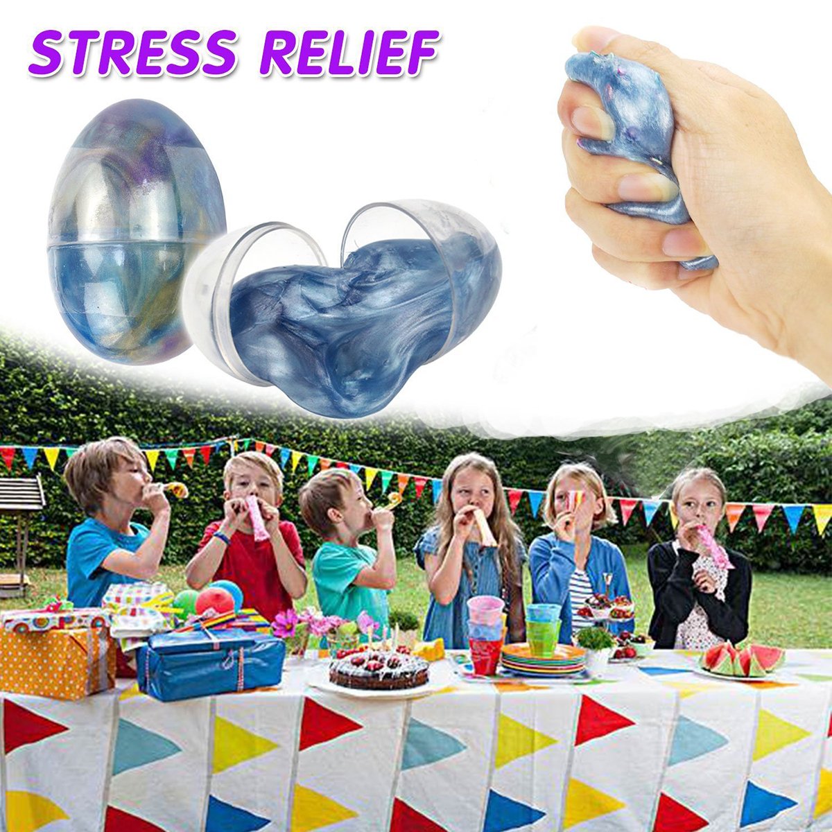 Easter eggs - 3 Pack Soft Egg Slime，Galaxy Egg Slime No Borax Non Toxic Scented Magic DIY Clay Stress Relief Sludge Toys with Fruit Slices Toy for Kids Adult (Style 1)