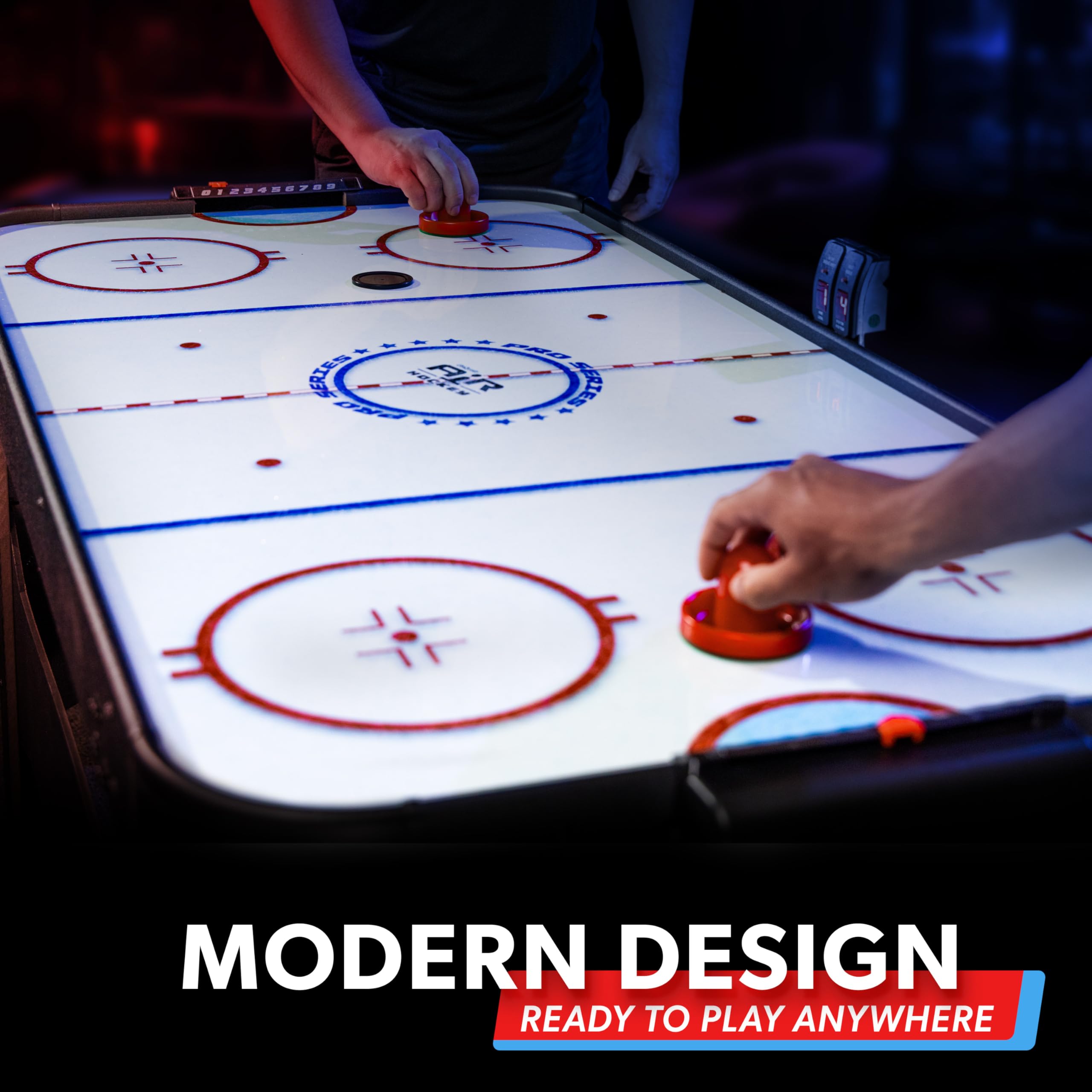 GoSports 54 Inch Air Hockey Arcade Table for Kids & Adults - Oak or Black - Includes 2 Pushers, 3 Pucks, AC Motor, and LED Scoreboard