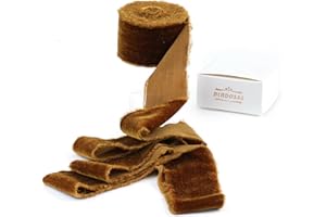 DINDOSAL Brown Velvet Ribbon 1.5 inch Dark Brown Frayed Velvet Ribbon Brown Raw Edge Ribbon for Wreaths, Christmas Tree Decoration, Flower Bouquet, Gift Wrapping, Bows Making, Wedding Decor-3 Yards