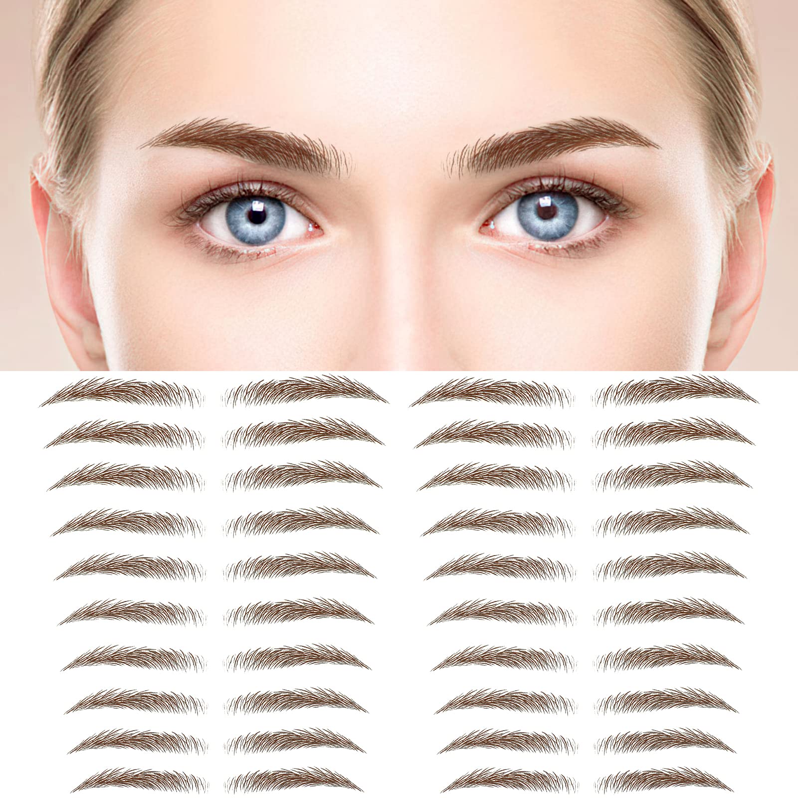 MWOOT 6 Sheets 4D Hair-Like Eyebrow Tattoos Stickers,Waterproof Natural Fake Eyebrow Sticker,Temporary Brow Grooming Shaping Transfers Stickers for Women and Girls(Brown,02)
