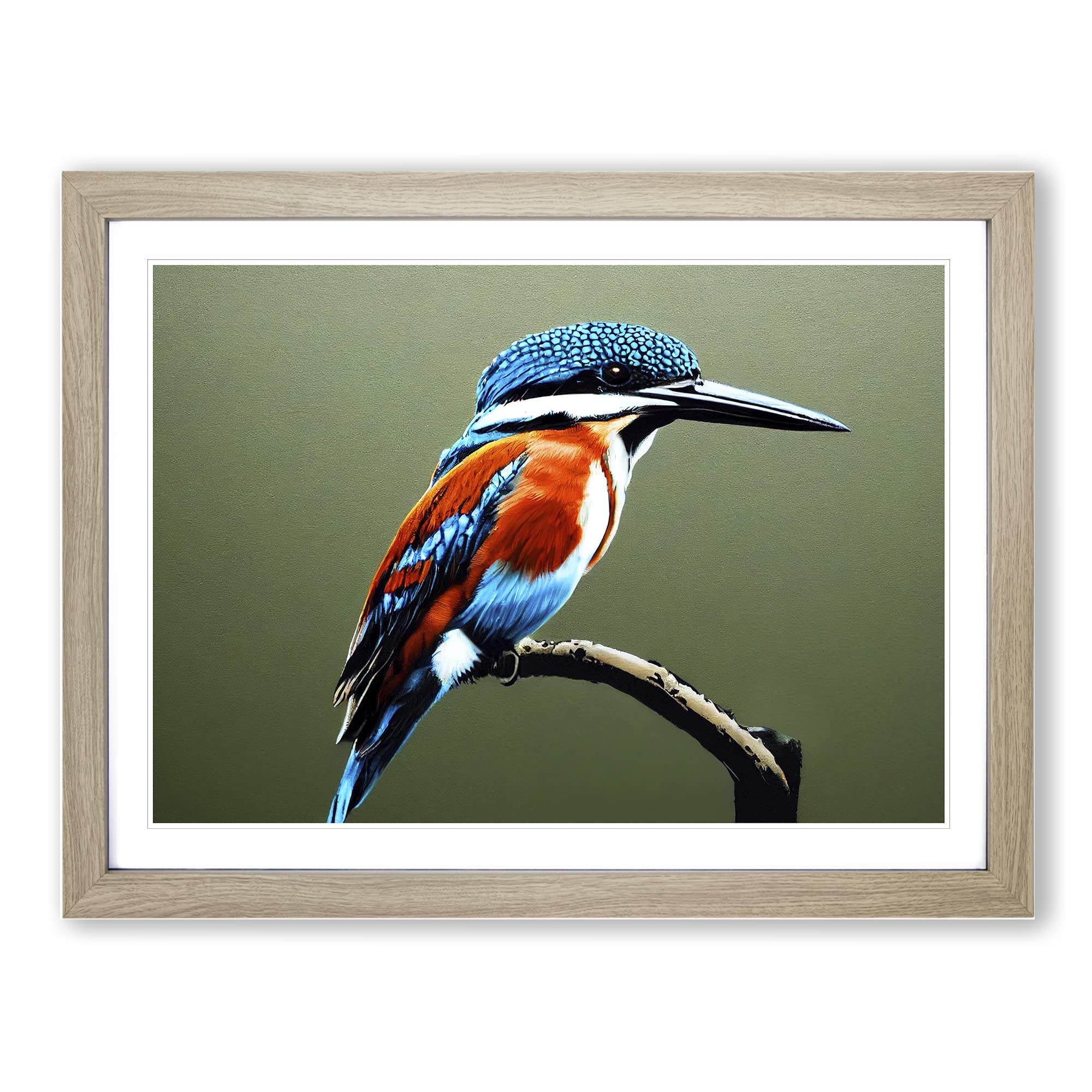 Irresistible Kingfisher Bird Framed Print | A4 Oak Framed Wall Art | Ready to Hang | Modern Nature Picture | Living Room Bedroom Lounge Office