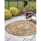 Unique Loom Outdoor Traditional Collection Area Rug - Nosara (7' 10" Round, Rust Red/ Beige)