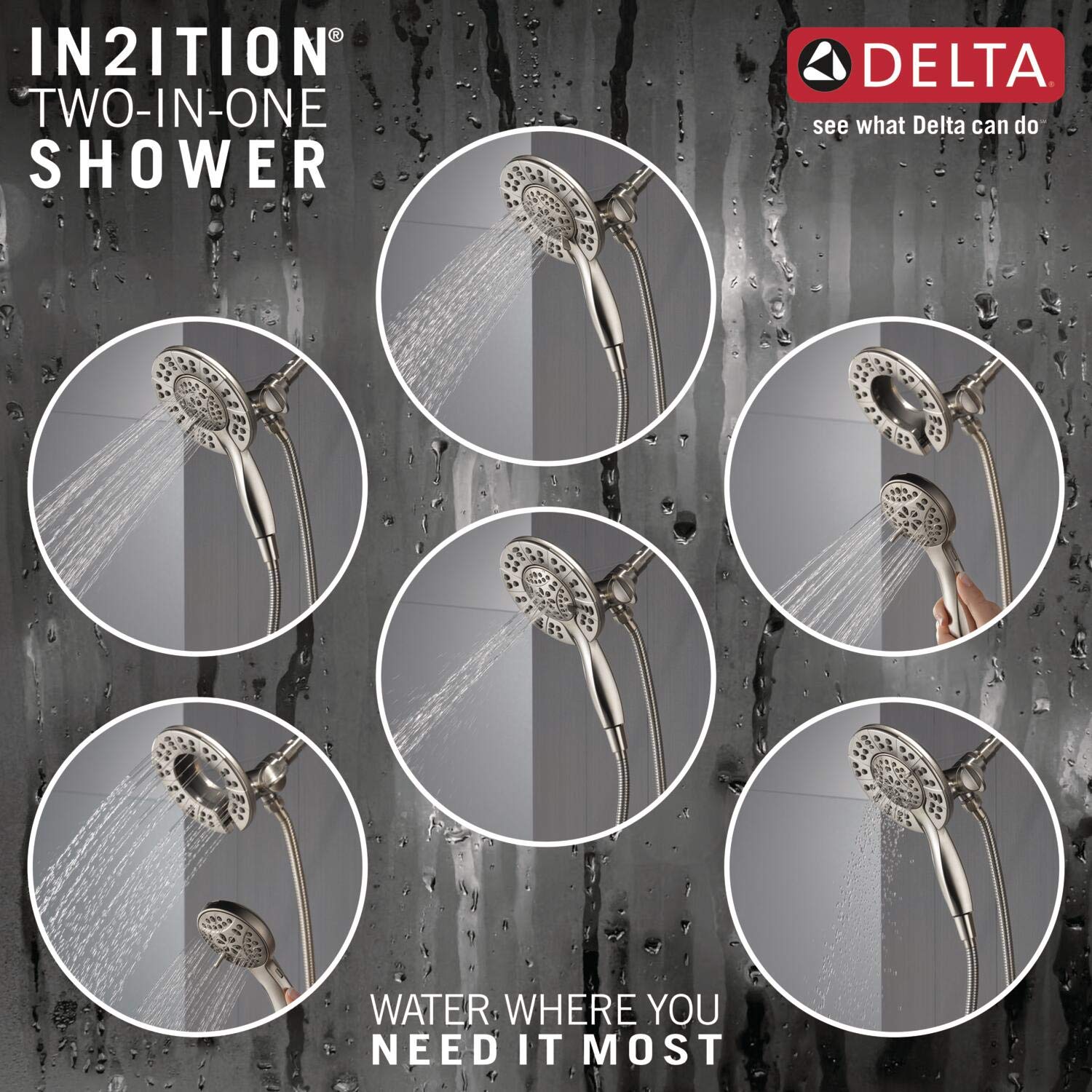 Delta Arvo 14 Series Brushed Nickel Bathtub Shower Faucet Set with In2ition 2-in-1 Dual Shower Head with Handheld Spray Combo, Valve Trim Kit, Spotshield Stainless 144840-SP-I (Valve Included)