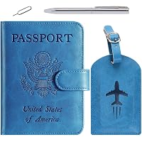 Funda Pasaporte Con Pegatinas Y Etiqueta De Equipaje – Antirrobo Y Antimagnética (Azul Claro, PU)