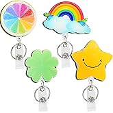 Retractable Badge Reel Badge Reel with Clip and Key Ring for ID Card Holder Nurse Medical Worker Teacher Doctor Student Office School (4 Cute Styles)
