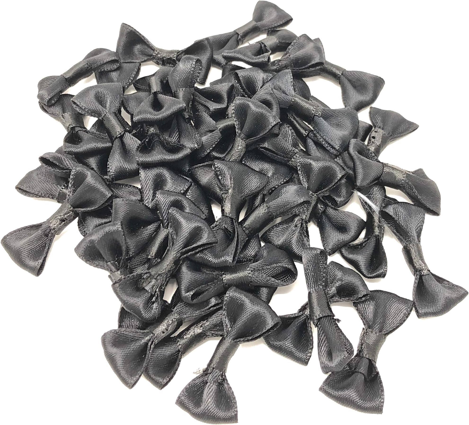 Black 30mm Mini Satin Ribbon Bows Decorative Flatback Craft Bow Embellishments (10)
