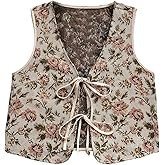 SHENHE Women's Leopard Vest Tie Front Cheetah Top Floral Sleeveless Western Vest