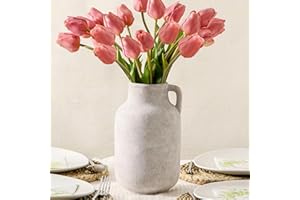 VANSELIA Ceramic Flower Vase Home Decor - 9.7 inch Large White Rustic Table Flowers Vases Living Room Bedroom Plant Decoration Farmhouse Vintage for Kitchen Shelf Office Coffee Dining Desk House Women