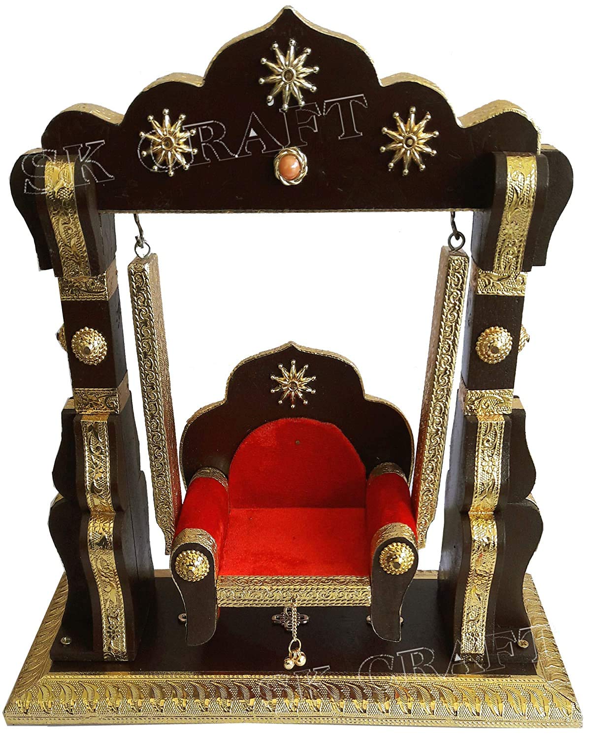 Buy Bhuvika Wooden Handcrafted Golden Decorated Temple Maharaja Jhula ...