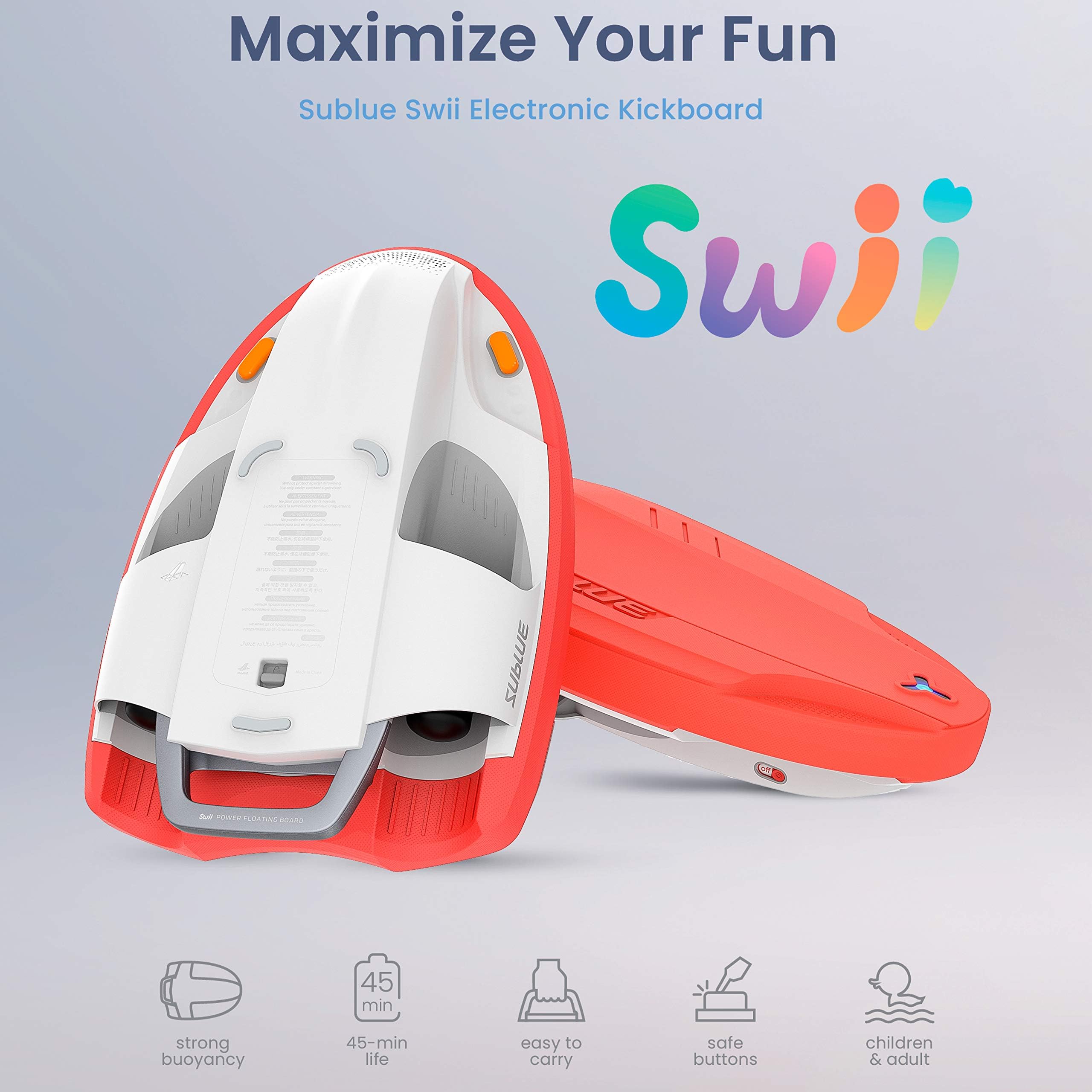 Sublue Smart Powered Kickboard Swii Speed Functioning 45 min Battery 98 Wh Diving Beach Summer Vacation Sea Freestyle Adult Child Accessories Red 845018