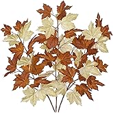 Hollyone 3Pcs Fall Decor Artificial Maple Leaves Branches Fake Fall Leaves Stems Plants Faux Maple Shrubs Leaf Bushes for Home Kitchen Decor Autumn Thanksgiving Festival Party Decorations White