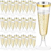 Ruisita 120 Pack 5 Ounces Plastic Champagne Flutes Disposable Plastic Champagne Glasses for Parties Clear Toasting Flutes Cocktail Cups for Wedding, Anniversary, Birthday (Gold)