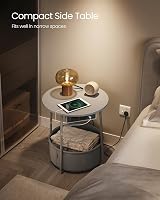 VASAGLE Round Side Table with Charging Station Dove Grey Slate Grey LET228G03 view 3