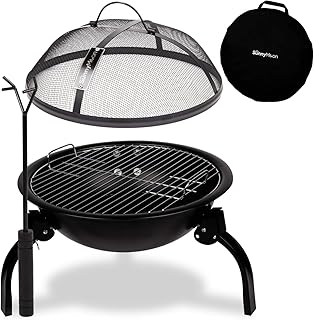 SunnyMoon® 2-in-1-Feuerschale 2020 - Feuerstelle/Grill für Camping, Garten, Outdoor, Terrasse - Robust, kompakt, zusammenklappbar, inkl. praktischer Tragetasche - 48 x 48 x 38 cm
