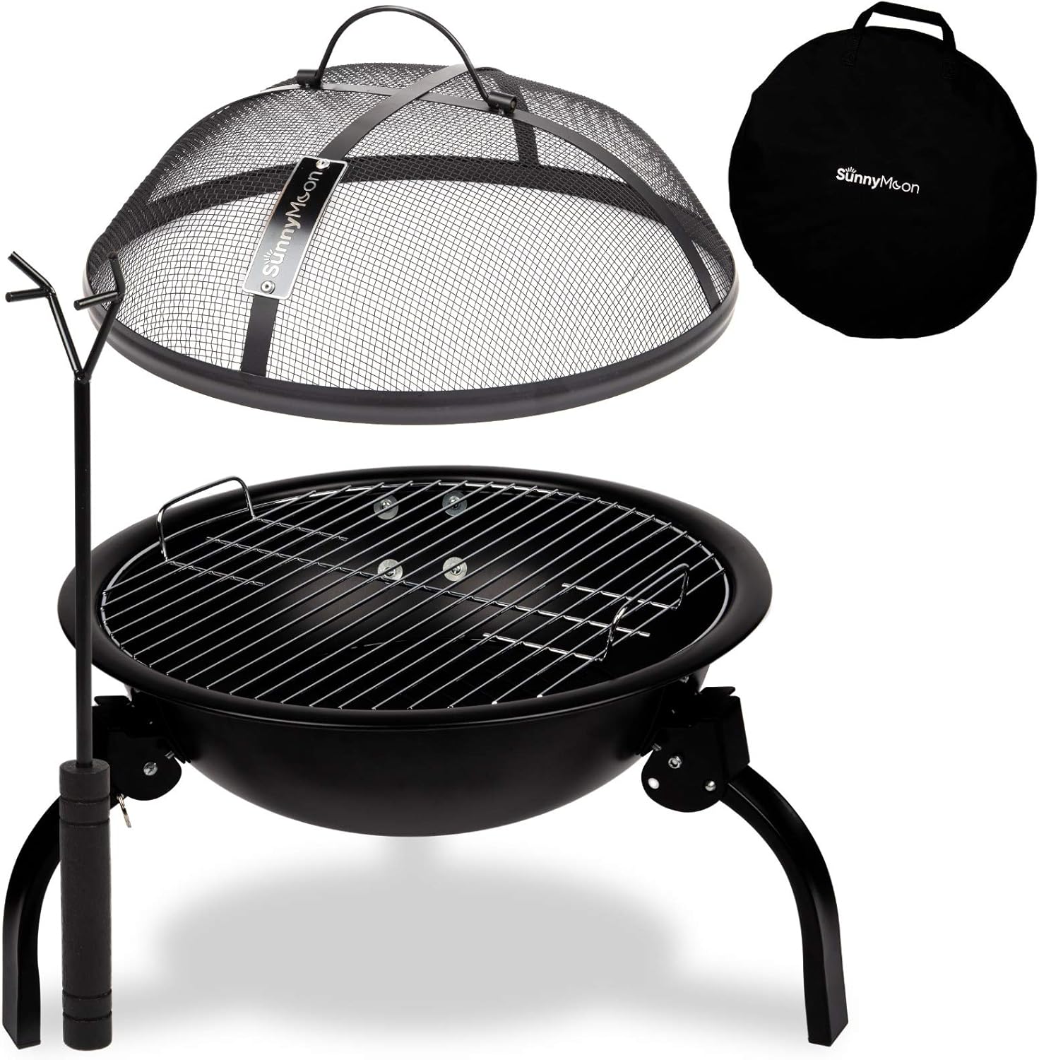 SunnyMoon® 2-in-1-Feuerschale 2020 - Feuerstelle/Grill für Camping, Garten, Outdoor, Terrasse - Robust, kompakt, zusammenklappbar, inkl. praktischer Tragetasche - 48 x 48 x 38 cm