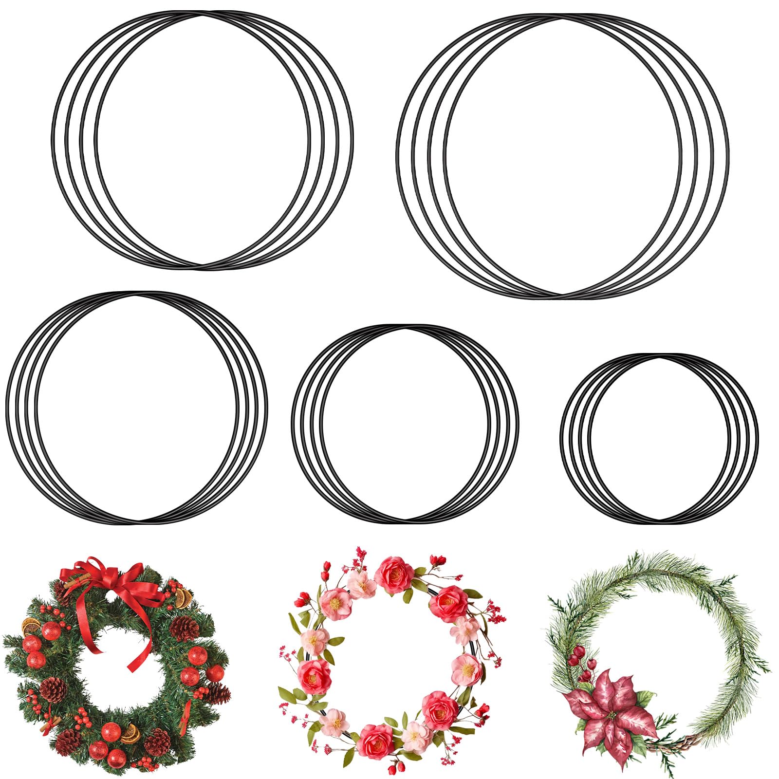 Photo 1 of ?20 Black Metal Floral Hoop Rings Set (4", 6", 8", 10", 12") - Dream Catcher Rings Wreath Making Kit for Wedding Decor DIY Wall Hangings - Multipurpose Craft Hoops for Macrame & Centerpieces?