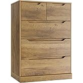 HOSTACK Modern 5 Drawer Dresser for Bedroom, Chest of Drawers with Storage, Wood Storage Chest Organizers with Cut-Out Handle