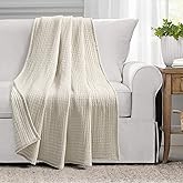 Lush Decor Solid Kantha Pick Stitch Cotton Throw Blanket 50" W x 60" L Neutral & Off White - Beige Throw Blanket for Bed - Textured Soft Couch Blankets
