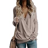 softome Womens Casual Long Sleeve Wrap Fall Sweaters Tops V Neck Solid Color Oversized Pullover Loose Fit Jumper