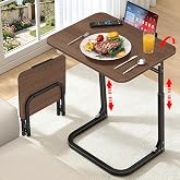 MLZLLL Extra Large TV Dinner Tray Table &amp; End Table, Height &amp; Angle Adjust Laptop Desk, Easy to Install, Foldable &amp;Easy to Store, with Phone &amp; Tablet Stand, for Couch, Bed, Side, Walnut Wood Desktop