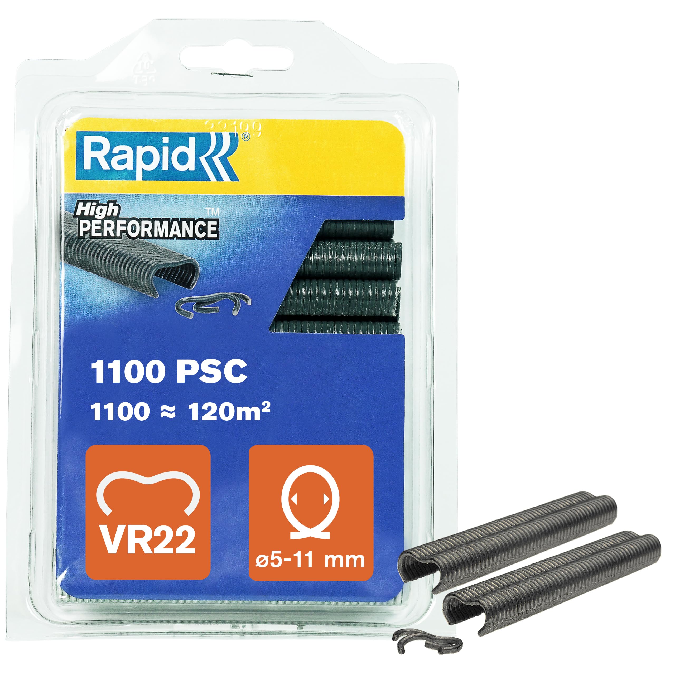 Rapid VR22 Galvanized Fence Hogrings with Grey PET Coating, Suitable for 5-11 mm Netting Wire, Ideal for Securing Cages and Fencing, 1100 Pieces, Blister (5001333)
