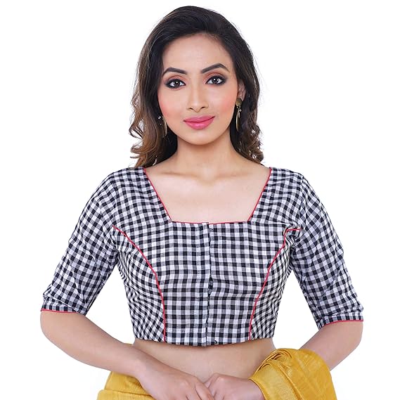 Women's South Cotton Checkered Stitched Blouse (D-005311)