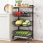 COVAODQ Fruit Basket 4 Tier Adjustable Fruit Vegetable Basket Cart Metal Wire Storage Cart Rolling Pantry Utility Kitchen Cart