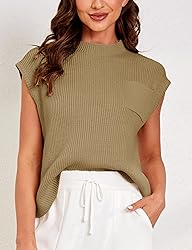 Himosyber Women's Solid Sleeveless Vest Mock Neck