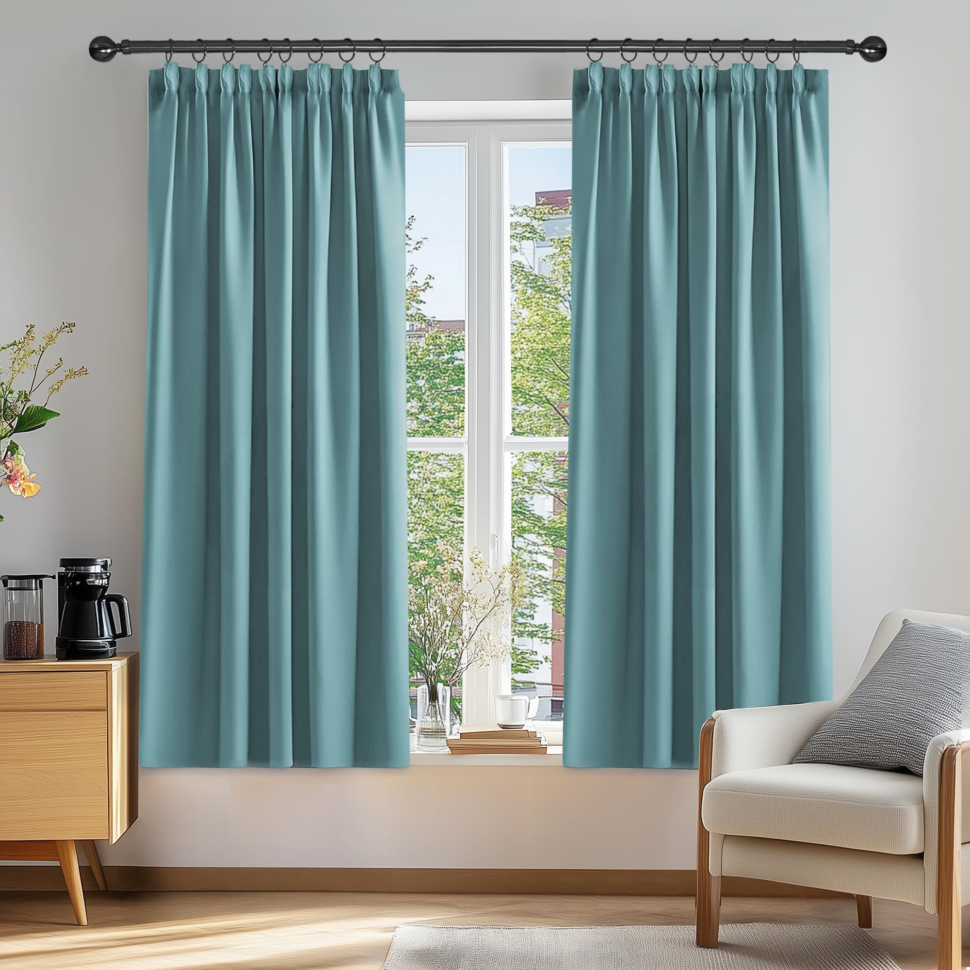 Deconovo Super Soft Curtains Thermal Insulated Pencil Pleat Blackout Curtains for Livingroom 46 x 54 Sky Blue 2 Panels