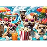 300 Piece Jigsaw Puzzle for Adults, Fun at The Amusement Park Dog Puzzles | Funny Puppy Jigsaw Puzzles, Animal Pet Lover Challenging Puzzles for Friends Family Activity Game Nights Gifts