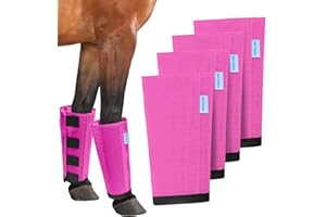 OAHELAKE Mesh Horse Fly Boots Set of 4, Loose Fitting Leggings for Horses, Reduce Stressful Stomping, Breathable Adjustable and Universal Fit for 4 Legs, Reliable Stay Put (Pink)