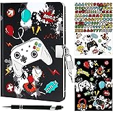 WERNNSAI Luminous Game Kids Diary for Boys, Secret Diary with Lock Keys, Journal Notebook with Pen Stickers Birthday Christmas Gift for Boys, School Travel A5 Lined Writing Drawing
